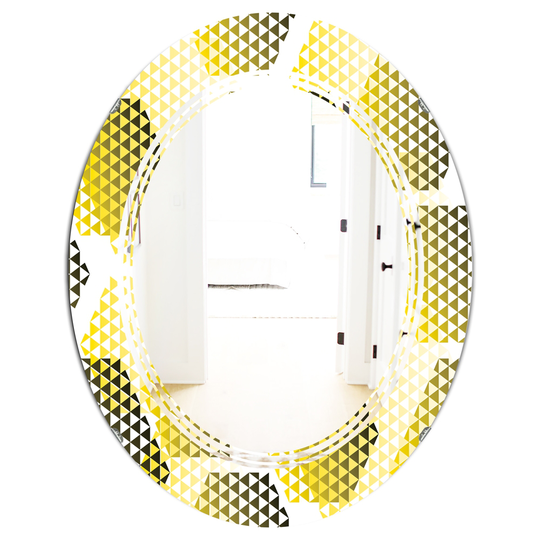 Designart 31.5-in x 23.7-in Retro Hexagon Pattern XI Modern Oval Decorative Mirror in Yellow