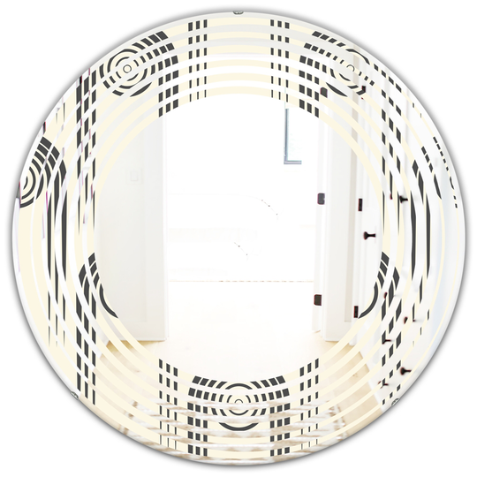 Designart Round 24-in Grey Retro Curved Minimal Geometric Ornament II Polished Wall Mirror