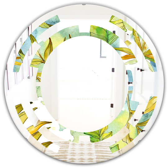 Designart 24-in x 24-in Retro Tropical Foliage Modern Round Wall Mirror - Green