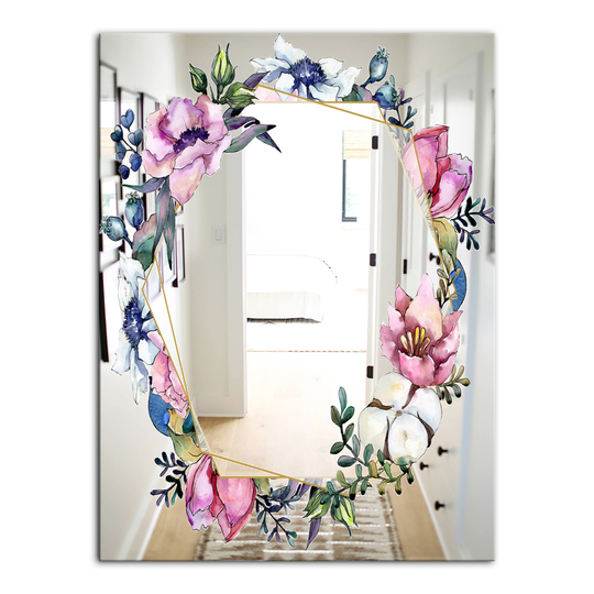Designart Efflorescent Gold Simple 16 Rectangular 35.4-in L x 23.6-in W Polished Country Multicolour Wall Mounted Mirror