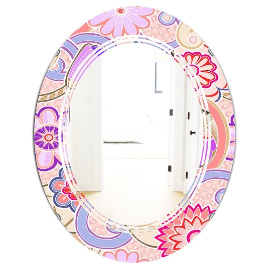 Designart 31.5-in x 23.7-in Multi-Colour Floral Botanical Retro XIII Modern Oval Wall Mirror