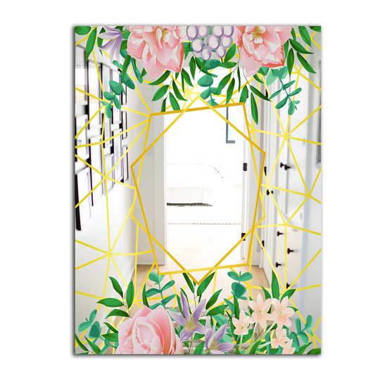 Designart Efflorescent Gold Pink 8 Rectangular 35.4-in L x 23.6-in W Polished Modern Wall Mounted Mirror