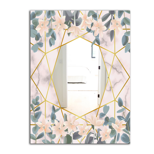 Designart Elementary Botanicals 8 Rectangular 35.4-in L x 23.6-in W Polished Country Pink Wall Mounted Mirror