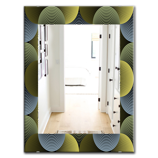 Designart 35.4-in x 23.6-in Green Ornate Geometric Petals Grid Modern Mirror