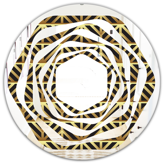 Designart 24-in x 24-in Golden Luxury Metallic Geometrics XIV Modern Round Wall Mirror
