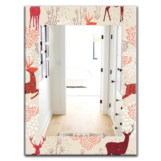 Designart Canada 35.4-in L x 23.6-in W Rectangle Patterned Christmas Deers Polished Wall Mirror
