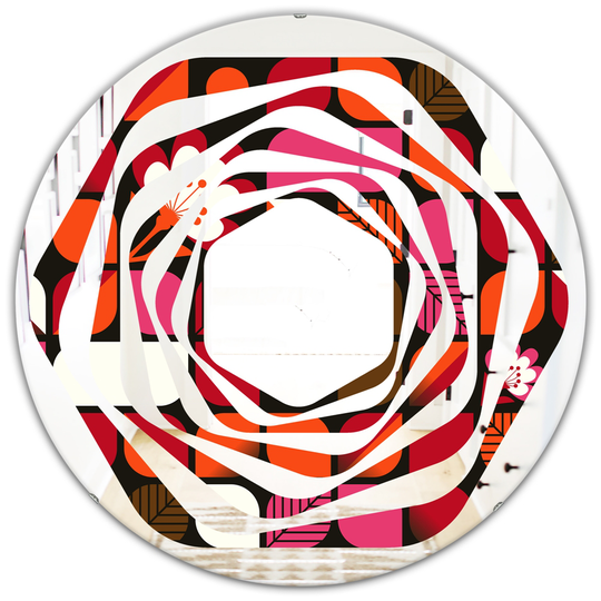 Designart 24-in x 24-in Red Geometric Retro Flower Design I Modern Round Mirror