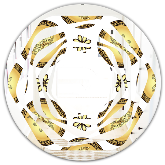 Designart 24-in x 24-in Gold and Brown Pattern with Gradient Vintage Circles Round Decorative Mirror