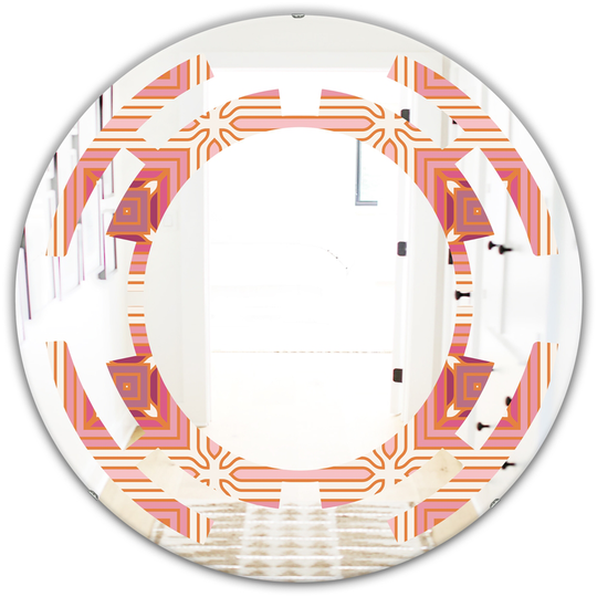 Designart 24-in x 24-in Geometric Retro Design II Modern Round Wall Mirror in Pink