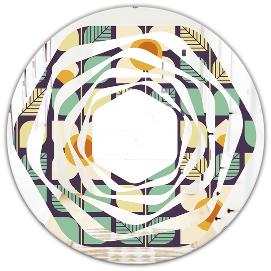 Designart 24-in x 24-in Blue Botanical Retro Design III Modern Round Wall Mirror