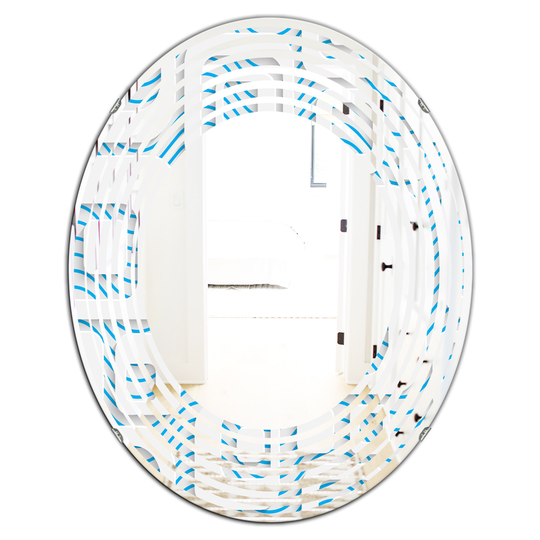 Designart 31.5-in L x 23.7-in W Oval 3D White and Blue Pattern I Modern Polished Wall Mirror
