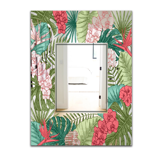 Designart Garland Sweet 6 Rectangular 35.4-in L x 23.6-in W Polished Farmhouse Green Wall Mounted Mirror