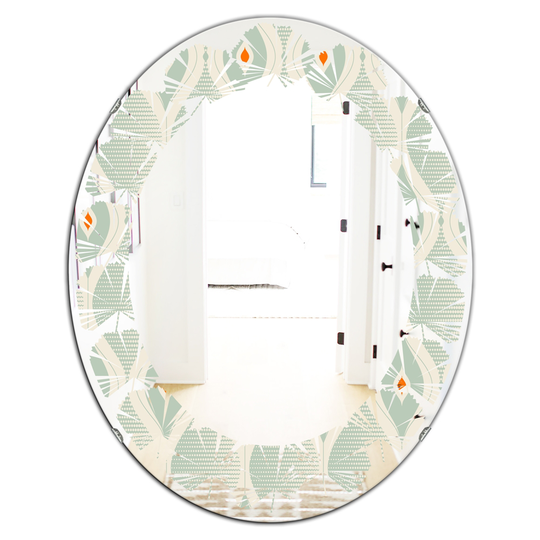 Designart 31.5-in L x 23.7-in W Oval Green Retro Abstract Drops VII Modern Polished Wall Mirror