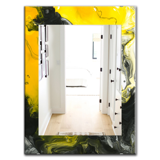 Designart Canada 35.4-in L x 23.6-in W Rectangle Yellow and Black Marble Polished Wall Mirror