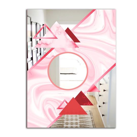 Designart Triangular Spacy Spheres 11 Rectangular 35.4-in L x 23.6-in W Polished Modern Pink Wall Mounted Mirror