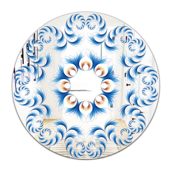 Designart Vision Flower Waves Round 24-in L x 24-in W Polished Mid-Century Blue Wall Mounted Mirror