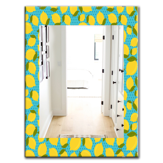 Designart 35.4-in x 23.6-in Blue Lemon Pattern Bohemian and Eclectic Mirror