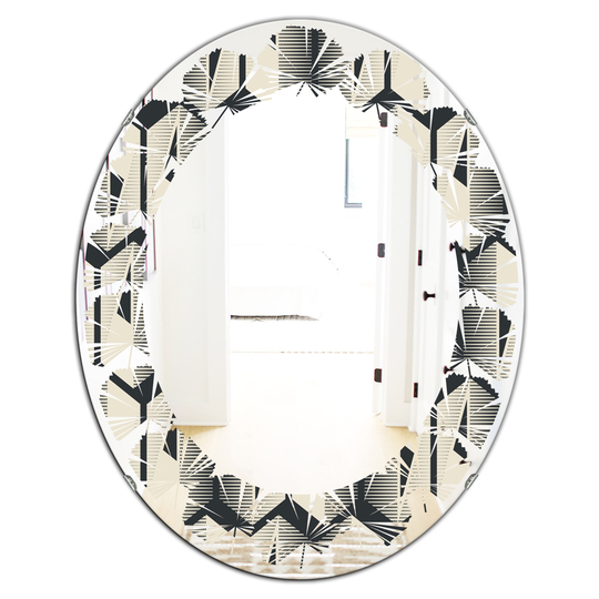 Designart 31.5-in L x 23.7-in W Oval Black Abstract Retro Triangular Geometrics Modern Polished Wall Mirror
