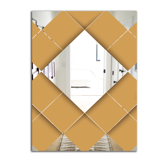 Designart Flipped Squares Rectangular 35.4-in L x 23.6-in W Polished Modern Gold Wall Mounted Mirror