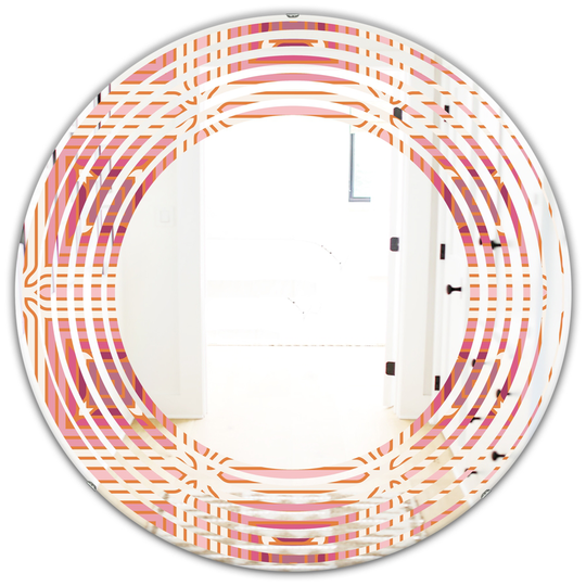 Designart 24-in x 24-in Pink Geometric Retro Design II Modern Round Wall Mirror