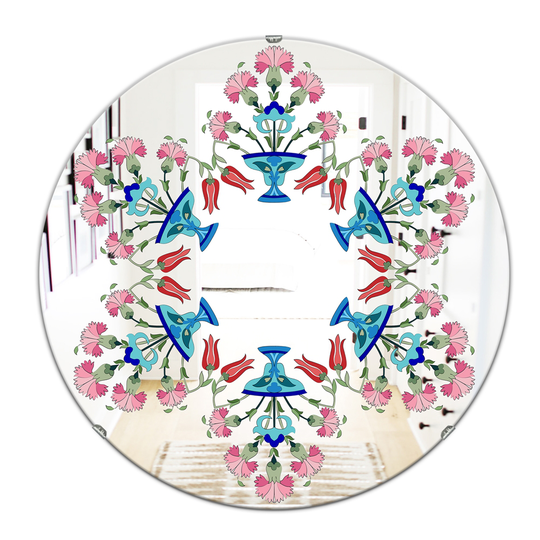 Designart Pick Me Up a Daisy Round 24-in L x 24-in W Polished Eclectic Blue Wall Mounted Mirror