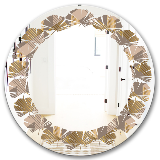 Designart Brown Round 24-in Retro Square Design V Polished Wall Mirror