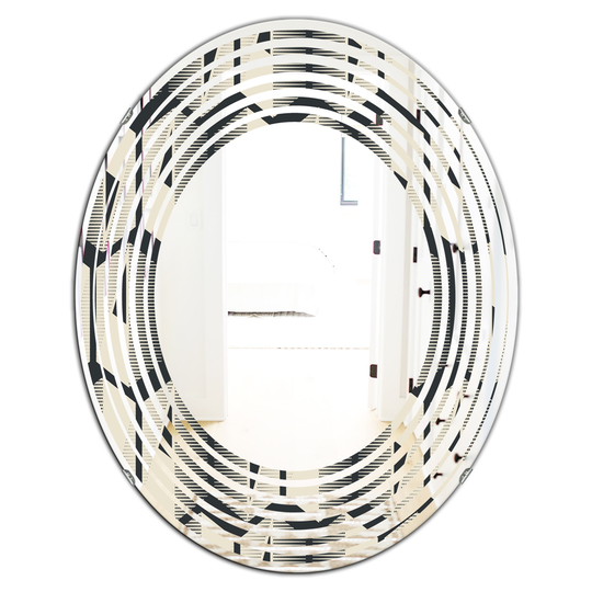 Designart 31.5-in L x 23.7-in W Black Oval Abstract Retro Triangular Geometrics Polished Wall Mirror