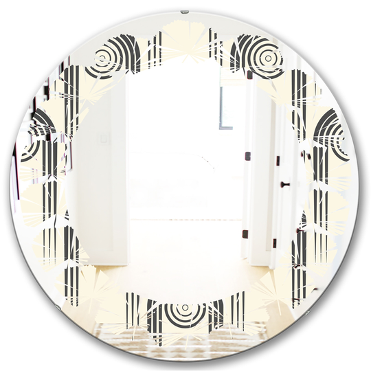 Designart Round Grey 24-in Retro Curved Minimal Geometric Ornament II Polished Wall Mirror