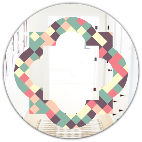 Designart 24-in x 24-in Retro Square Design IV Modern Round Wall Mirror - Multi-Colour