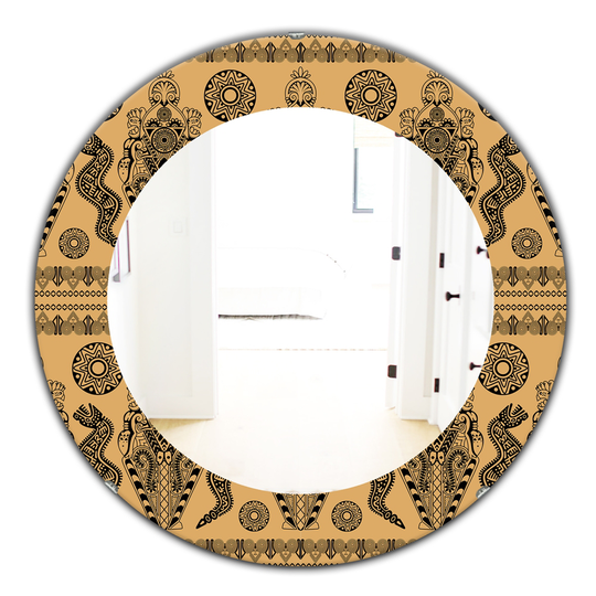 Designart 24-in x 24-in Orange Ethnic African Decorative Pattern Bohemian and Eclectic Mirror