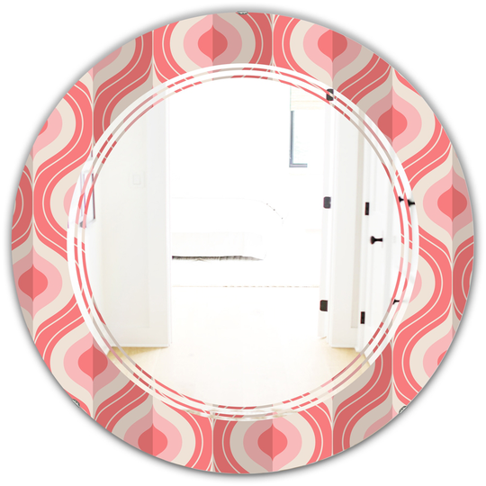 Designart 24-in x 24-in Retro Drop Design I Modern Round Decorative Mirror in Pink