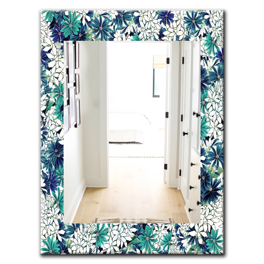Designart Canada 35.4-in L x 23.6-in W Rectangle Turquoise of Flowers Polished Wall Mirror