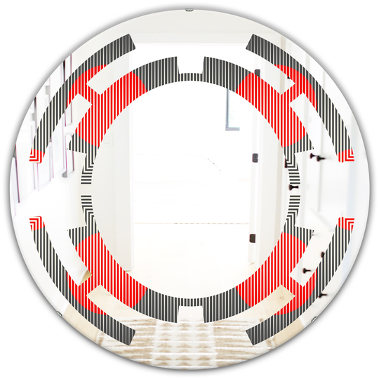 Designart Red Round 24-in Modern Circle and Line Geometric Pattern Polished Wall Mirror