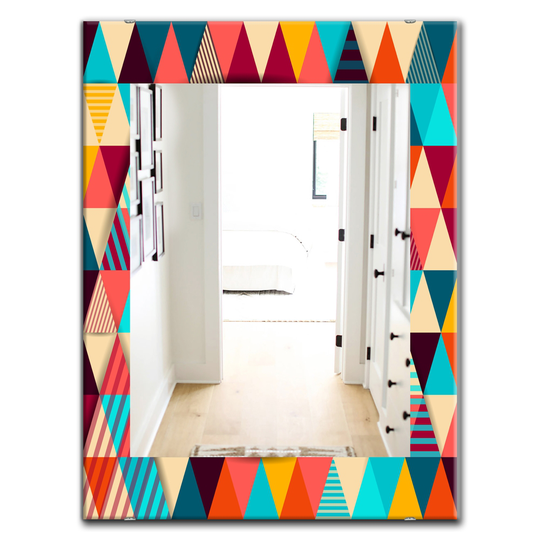 Designart Canada 35.4-in L x 23.6-in W Rectangle Multicolour Triangles Polished Wall Mirror
