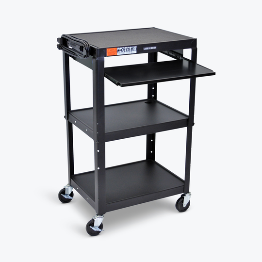 Luxor Adjustable-Height Steel AV Cart - Pullout Tray - Black