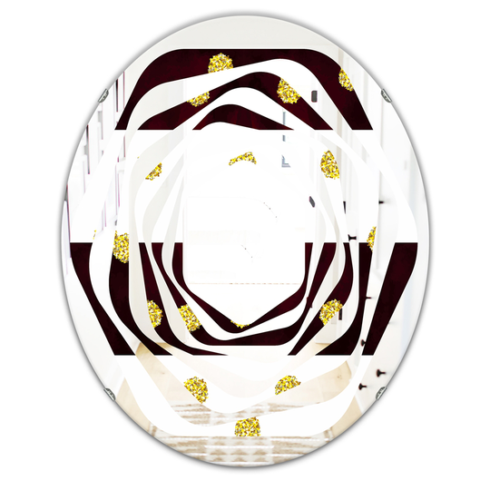 Designart 31.5-in x 23.7-in Gold Polka Dot Pattern I Modern Oval Wall Mirror - Black