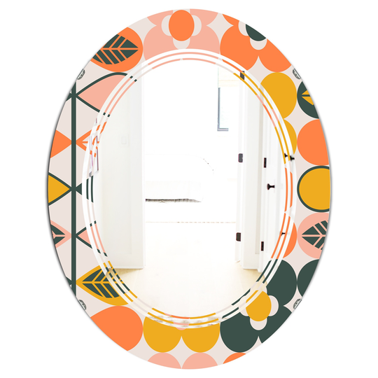 Designart Oval Multicolour 31.5-in L x 23.7-in W Botanical Retro Design II Polished Wall Mirror