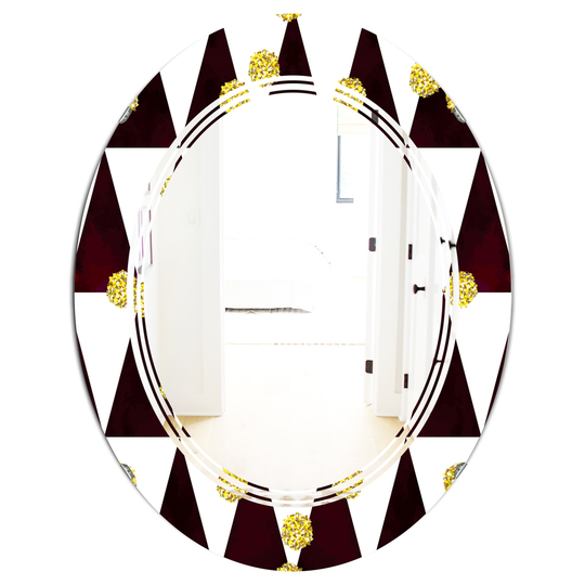 Designart 31.5-in x 23.7-in Gold/Black Polka Dot Pattern II Modern Oval Wall Mirror