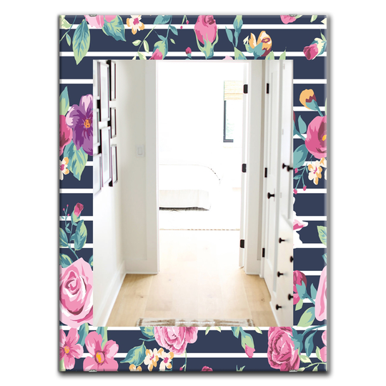 Designart Canada 35.4-in L x 23.6-in W Rectangle Purple and Pink Blossom Traditional Polished Wall Mirror