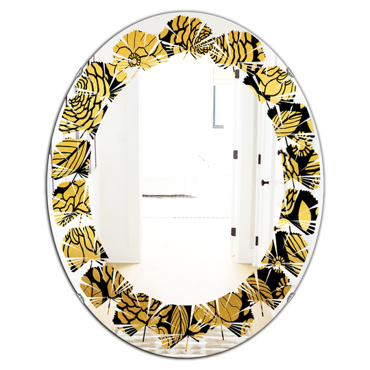 Designart Gold 31.5-in L x 23.7-in W Oval Floral II Polished Wall Mirror