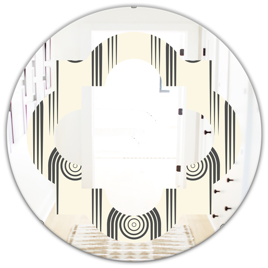 Designart 24-in Grey Round Retro Curved Minimal Geometric Ornament II Polished Wall Mirror