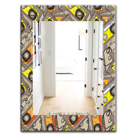 Designart 35.4-in x 23.6-in Grey/Silver Pattern of Vintage Audio Cassettes Modern Mirror