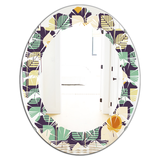 Designart 31.5-in Botanical Retro Design III Modern Oval Wall Mirror in Blue