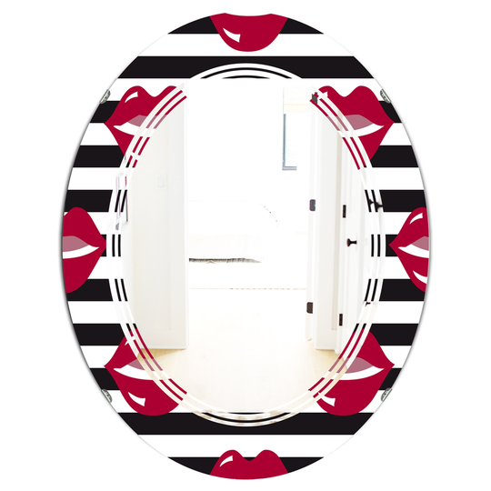Designart Black 31.5-in L x 23.7-in W Oval Red Lips Fashion Pattern Polished Wall Mirror