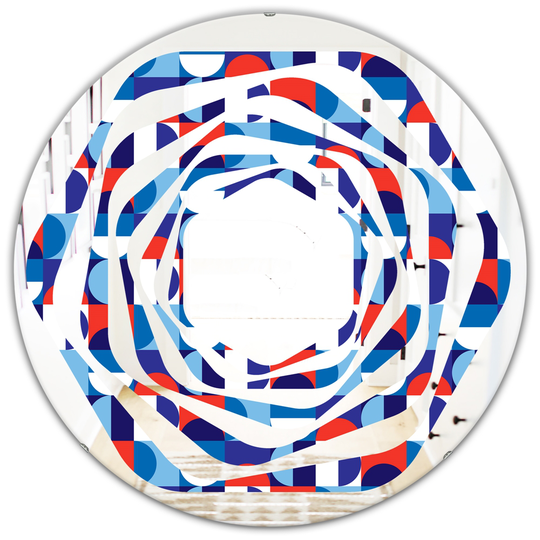 Designart 24-in x 24-in Blue/Red and White Polka Dots Modern Round Wall Mirror