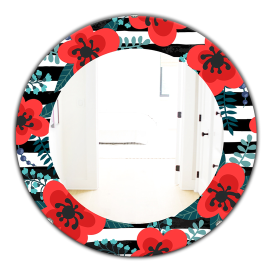 Designart Canada 24-in L x 24-in W Round Red Botanicals Polished Wall Mirror