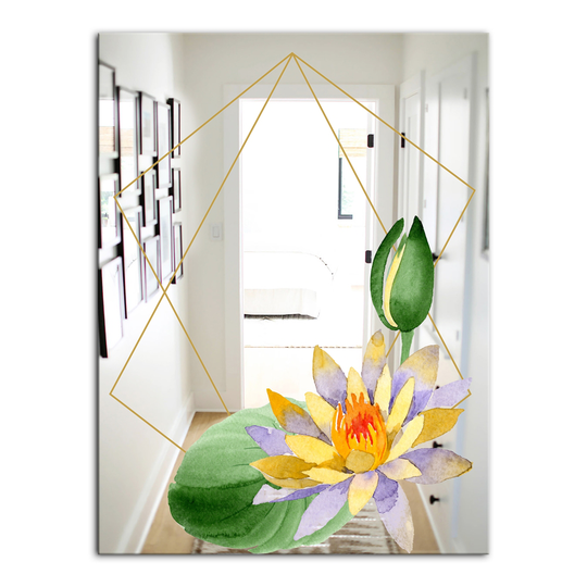Designart Efflorescent Gold Simple 9 Rectangular 35.4-in L x 23.6-in W Polished Country Yellow Wall Mounted Mirror
