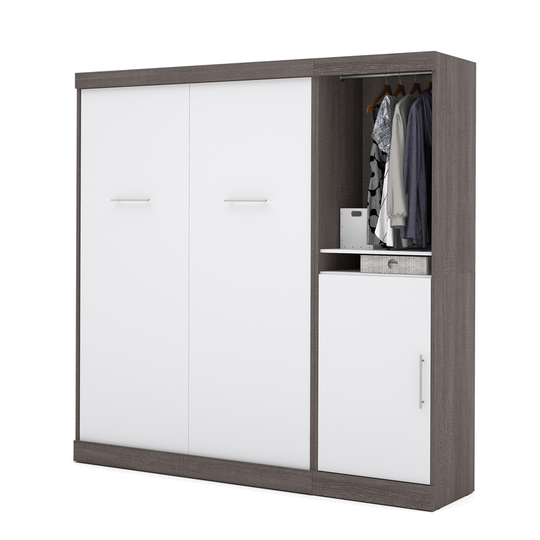 Bestar Nebula Bark Grey & White Full Murphy Bed Integrated Storage