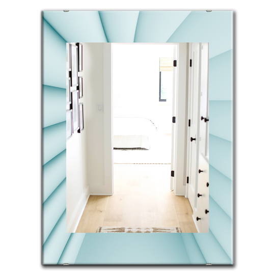 Designart 35.4-in x 23.6-in White/Light Blue Waves Modern Mirror