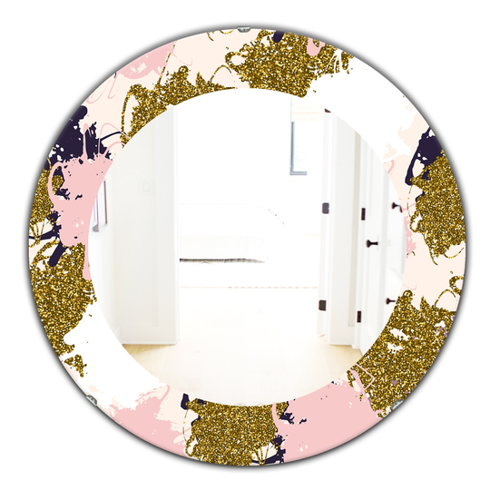 Designart Canada 24-in L x 24-in W Round Pink and Gold Spheres Polished Wall Mirror